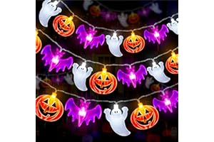 HUYAMAP 2 Pack Halloween Lights Indoor Outdoor Decorations Total 40FT 60 LED Pumpkin Bat Ghost Halloween String Lights Battery Operated, 8 Modes Waterproof Spooky Fairy Lights Home Yard Window Outside Decor