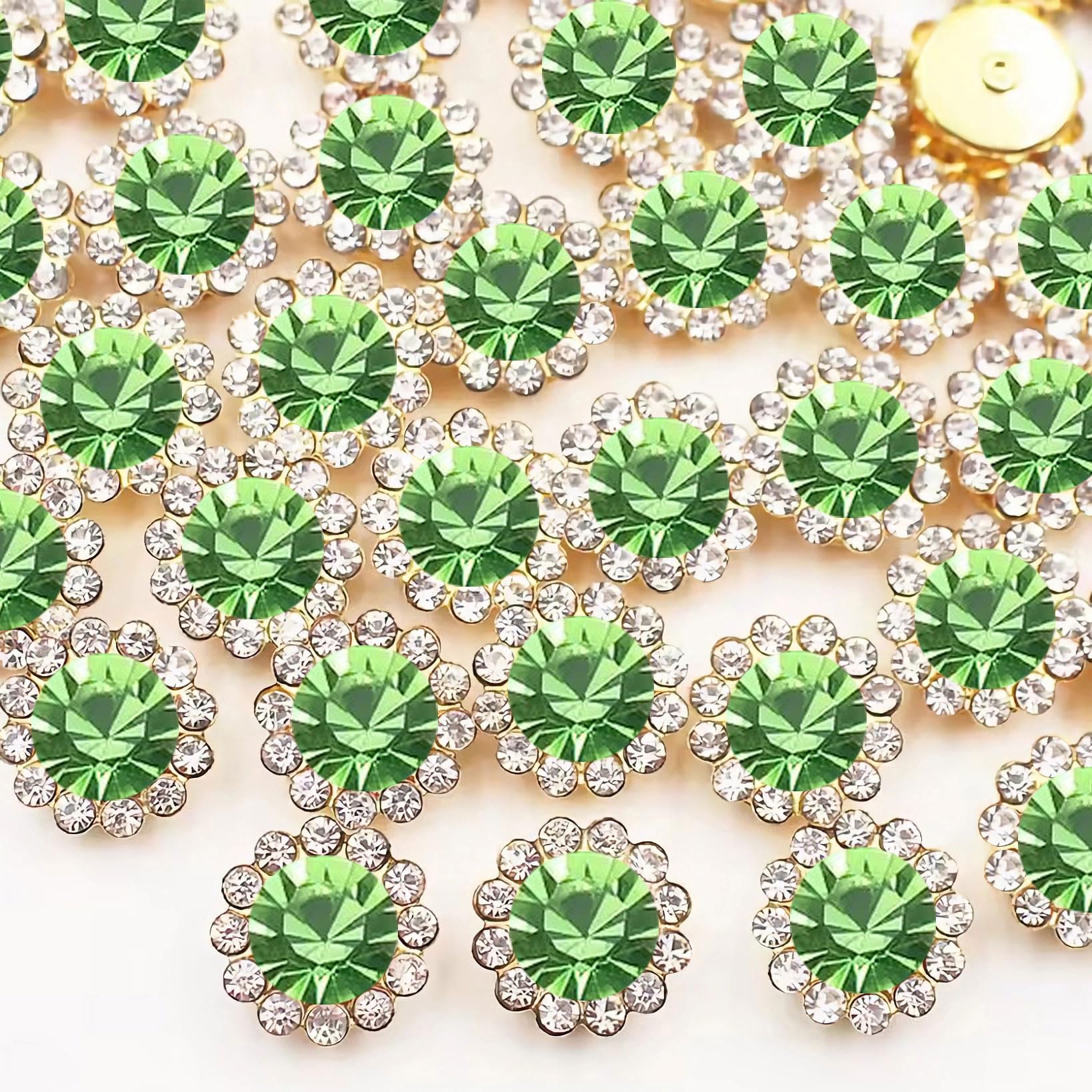 Photo 1 of 120 Pcs 12mm Sunflower Sew on Rhinestones Crystal Glass Gems, Metal Claw Rhinestones Jewels for Crafts, Glitter Gemstones for Clothes Shoes Cap Earring Belt Sewing Accessories(13 Light Green)