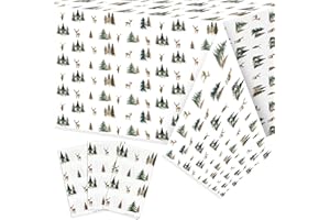 BkeeCten Winter Deer Table Cover - 3Pcs Watercolor Forest Flower Deer Pine Tree Disposable Plastic Rectangle Pack Merry Christmas Xmas Table Cloth Baby Shower Holiday Party Decor Decoration Supplies