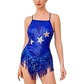 IBAKOM Women Fringe Sequins Bodysuit Latin Jazz Dance Dress Sparkly Tassel Rave Outfits Acrobat Circus Hip Hop Dance Costume