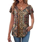 Zeagoo Women Tops Summer Ruffle Short Sleeve Shirts V Neck T Shirts Pleated Tunic Tops Work Blouses Business Outfits