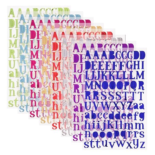Sunmns Alphabet-Aufkleber, bunte, glitzernde, selbstklebende Buchstaben, für Geschenke, 8 Blatt