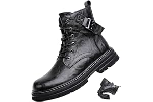 GOMEHUI Men's Leather Waterproof Combat Boots with Side Zipper, Casual Hand-Stitched Lace-Up High Top Motorcycle Boots, Comfort Outdoor Rubber Sole Non-Slip Resistant Soft Sole Work Boot