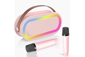 EMGYKIT Portable Karaoke Machine for Kids - Portable Bluetooth Speaker with 2 Wireless Microphones and LED Lights, Karaoke ChristmasToys Gifts for Girls Boys 4, 5, 6, 7, 8, 9,10,12+ Birthday, Pink