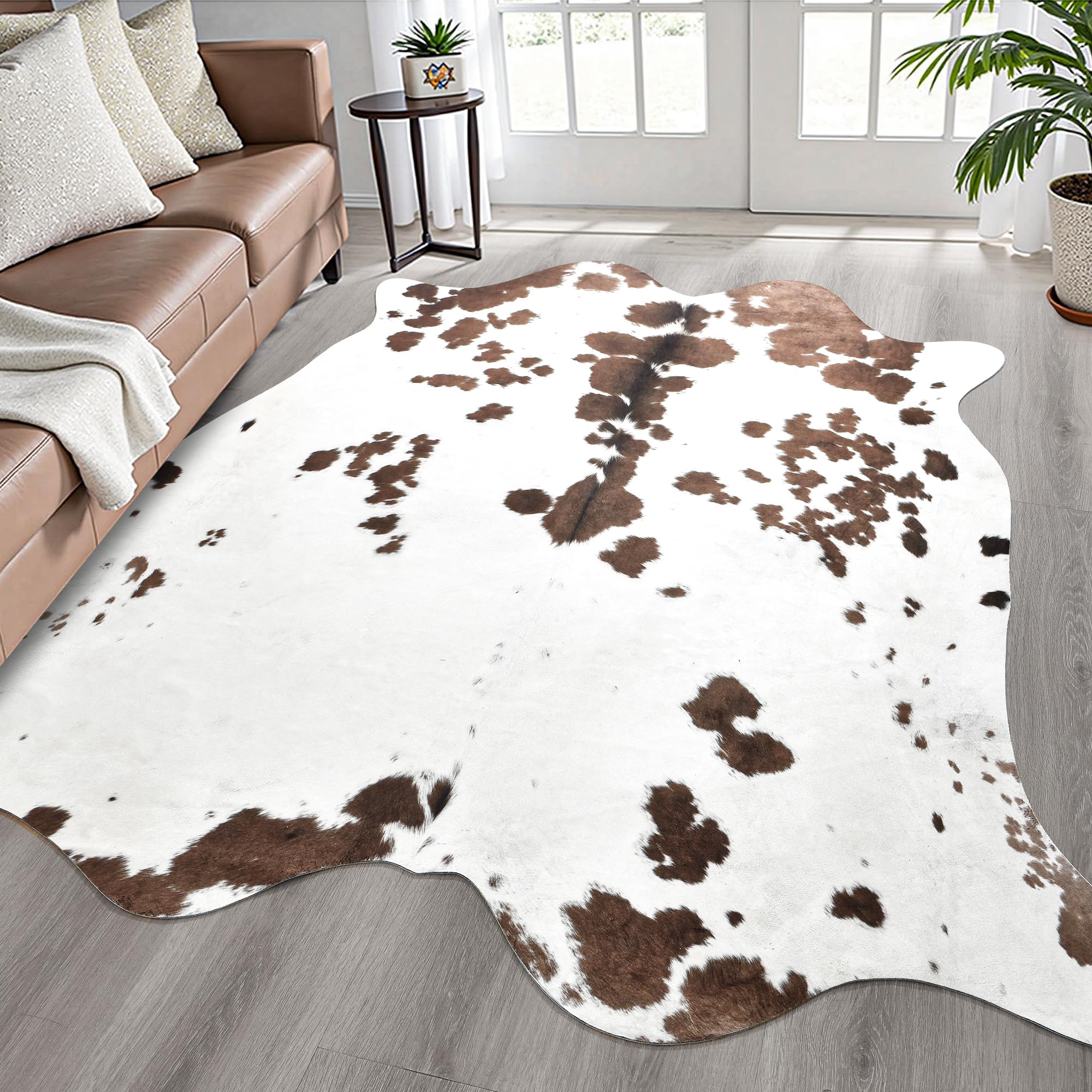 Photo 1 of Easycozy Faux Cowhide Cow Print Rug: 4.6 x 5.2 Western Decor Faux Cowhide, Thickened Cow Print for Bedroom, Living Room, Home Office Decor