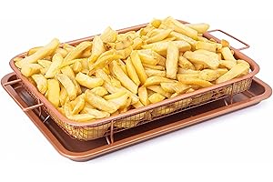 Copper Crisper Tray Non-Stick, AIr Fryer Basket for Oven, Air Fryer Tray Oven Baking Tray with Elevated Mesh Crisping Grill Basket 2 Piece Set 9"X13" – by Nuovva