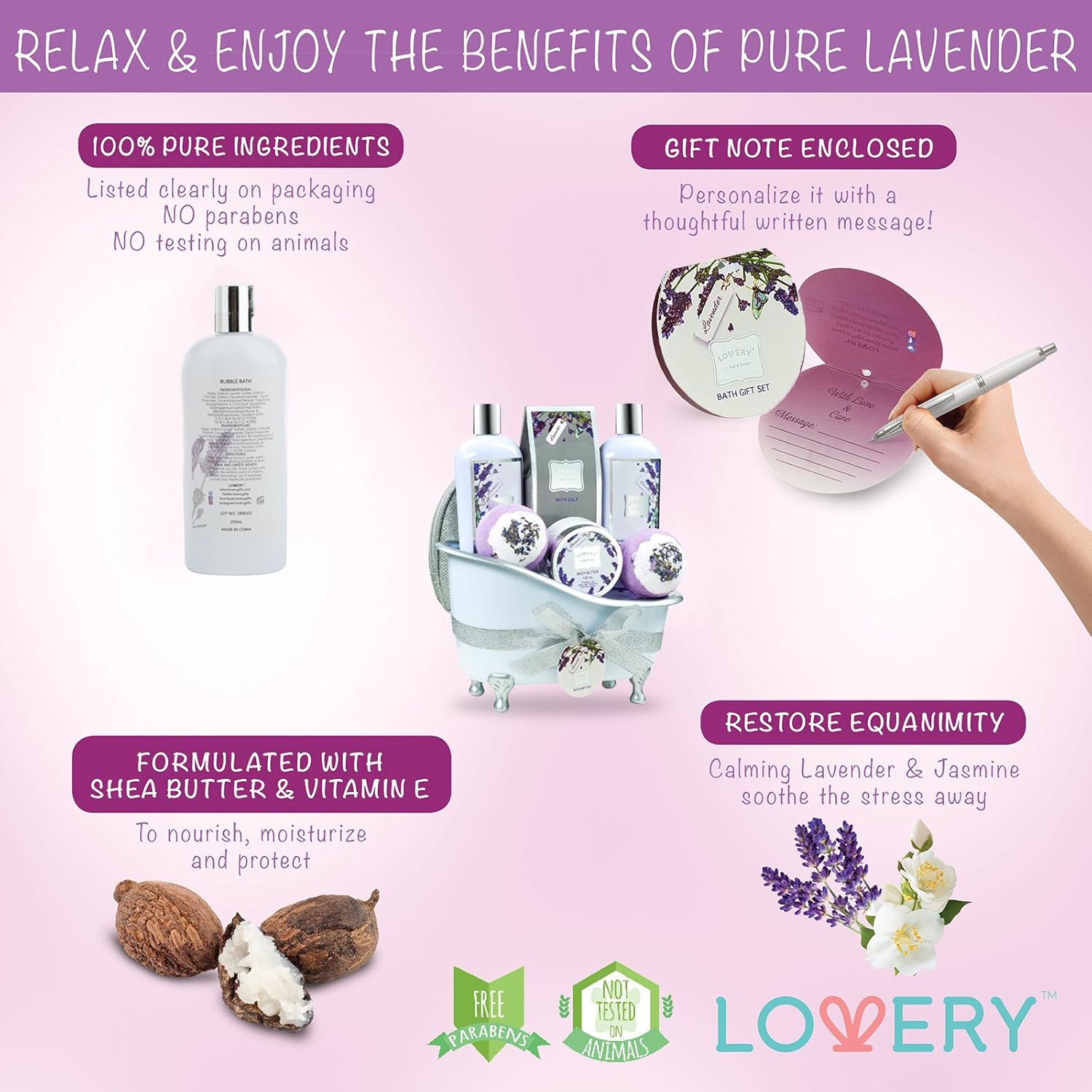 Bath Gift Basket Set for Women: Relaxing at Home Spa Kit Scented with Lavender and Jasmine - Includes Large Bath Bombs, Salts, Shower Gel, Body Butter Lotion, Bath Oil, Bubble Bath, Loofah and More : Beauty