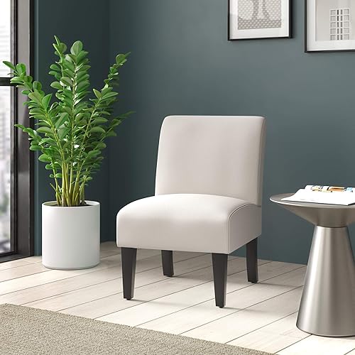 BELLEZE Classic Single Contemporary Slipper Accent Chair Upholstered Living Room Bedrooom, Beige