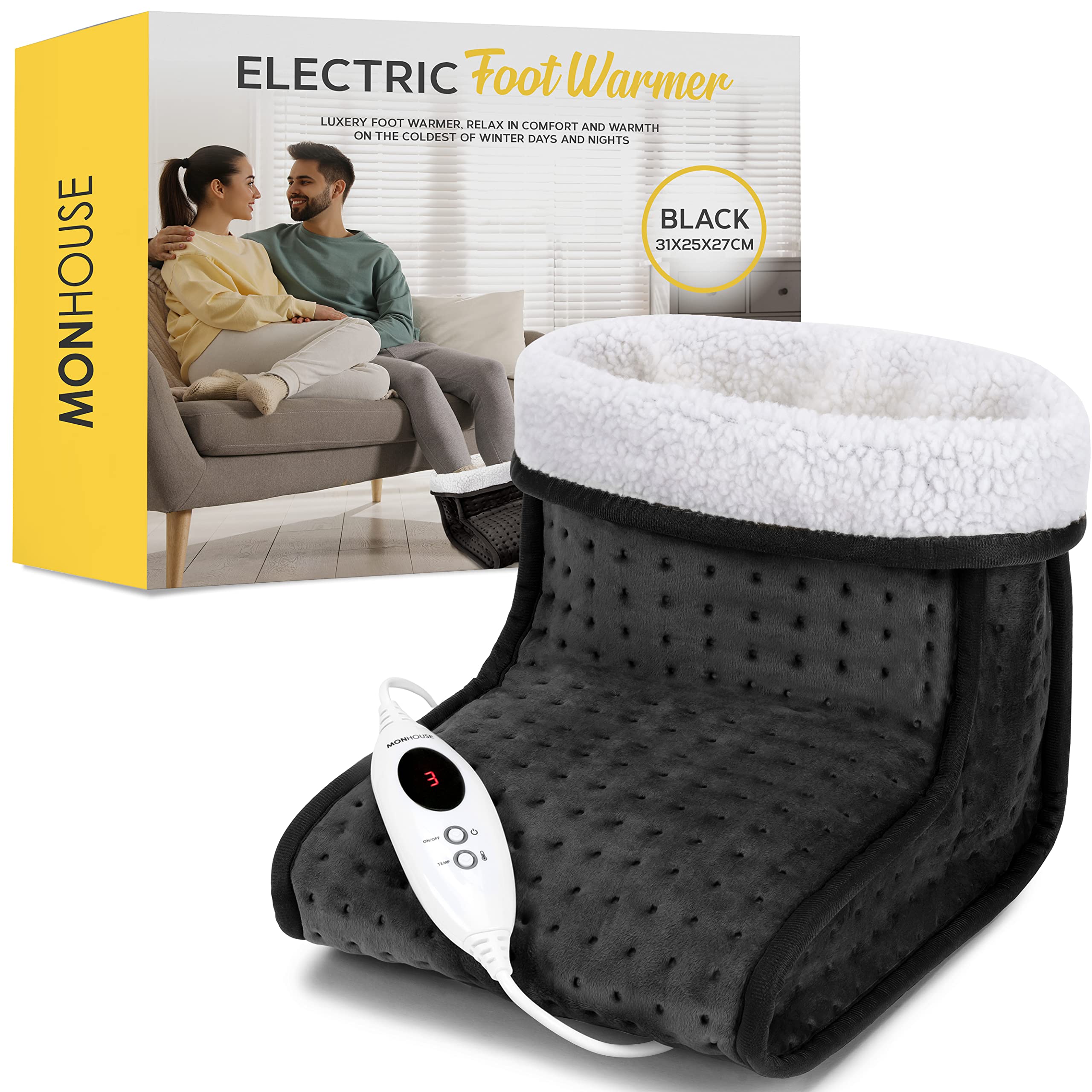 MONHOUSE Electric Foot Warmer - Cold Feet Warmers for Home Use and Office Under Table Desk - Soft and Breathable Heating Pad - Relaxing Comfort Heat Therapy - Heated Foot Mat For Women & Men - D.Grey