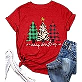 Christmas Tree Shirt for Women Merry Christmas Printed T-Shirts Short Sleeve Holiday Tee Xmas Gift Tops