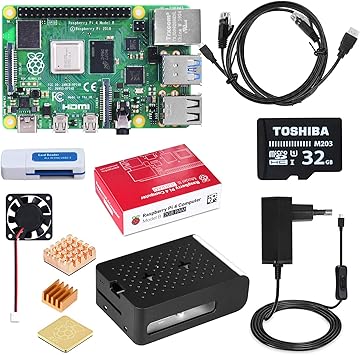 DINOKA Raspberry Pi 4 Starter Kit con Micro SD de 32GB Clase 10, 5V 2.5A