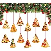 D4DREAM Pizza Christmas Ornament - 12Pcs Wooden Pizza Slice Food Ornaments for Christmas Tree Decorations Funny Food Xmas Gifts for Kids Women