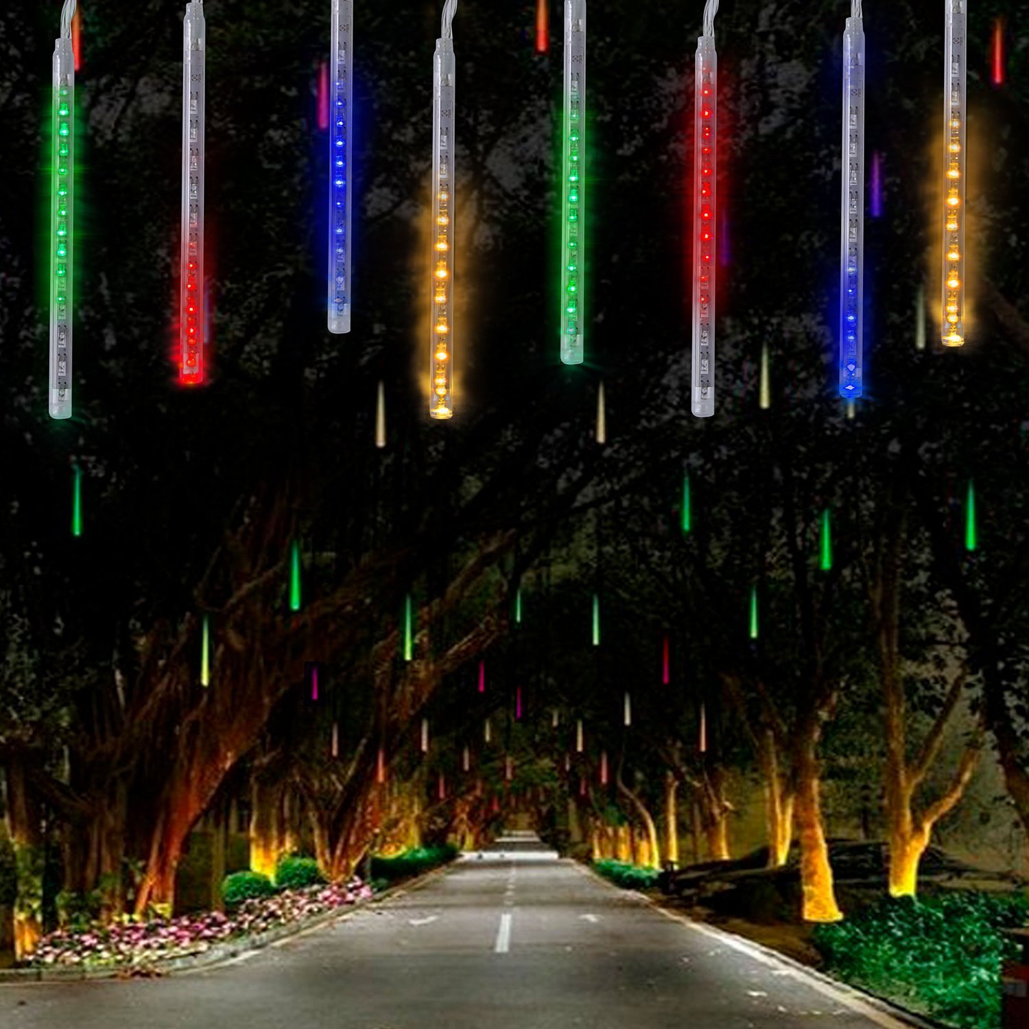 LED Meteor Shower Solar Lights Garden,KINGCOO Waterproof 30cm 10 Tubes