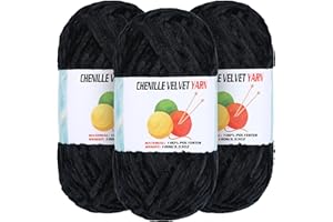 GENERIC 3 * 100g Velvet Chenille Chunky Yarn for Crocheting, Handcrafts Weaving Soft Chenille Yarn for Crocheting Clearance, Used for Making Baby Yarns Blanket, Clothes, Knitting Creations (Black)