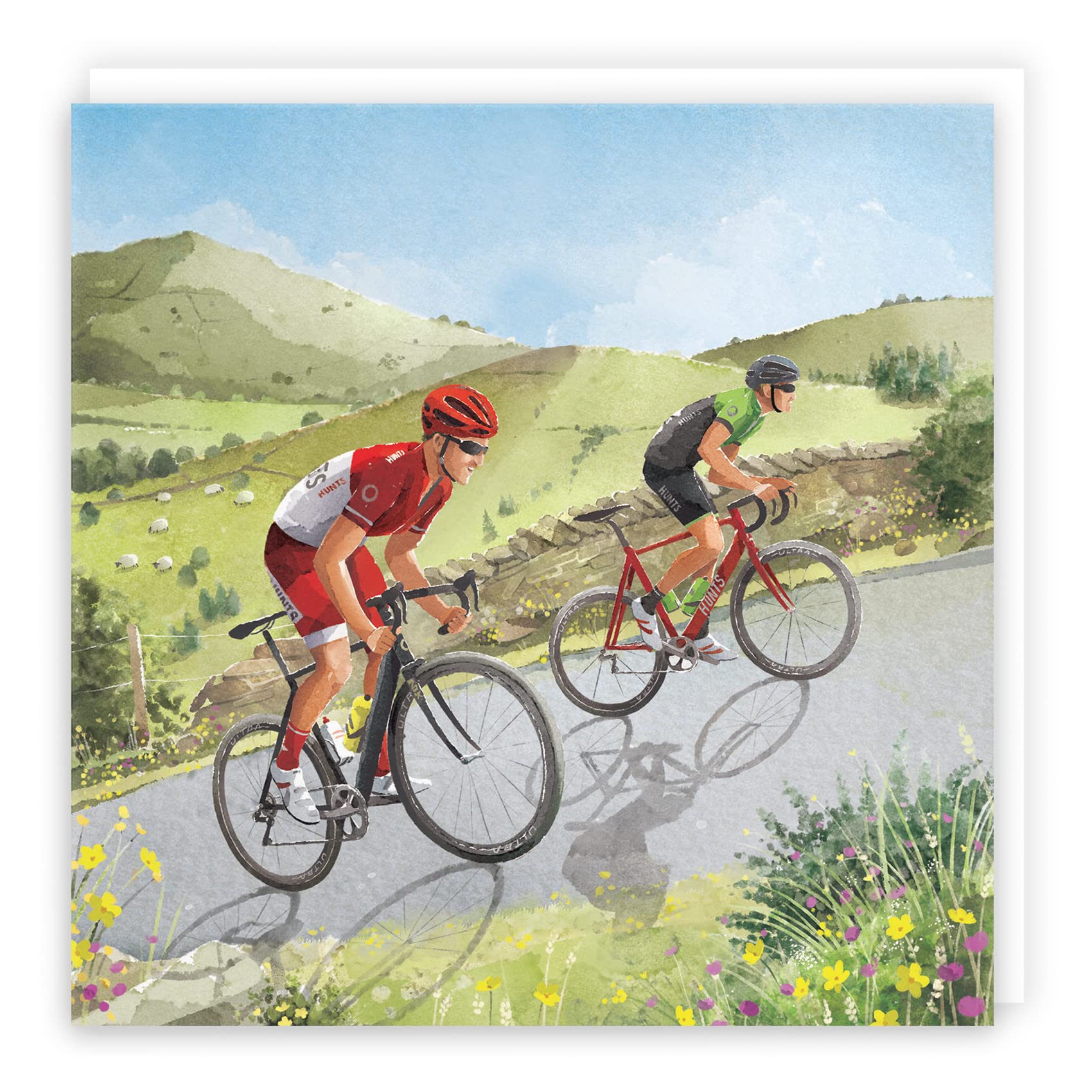 Hunts England - Road Cycling Blank Card For Him - Hill Climb - Road Bikes - Milo's - Fun - Cycling Any Occasion Card - Blank Any Occasion Card - All Occasions Card For Cyclist