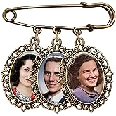 Wedding Boutonniere or Bouquet Photo Charm Bronze Gold Pin Holds 3 Pictures For Lapel or Bride's Flowers Mother of the Bride Groom with Photo Resizer