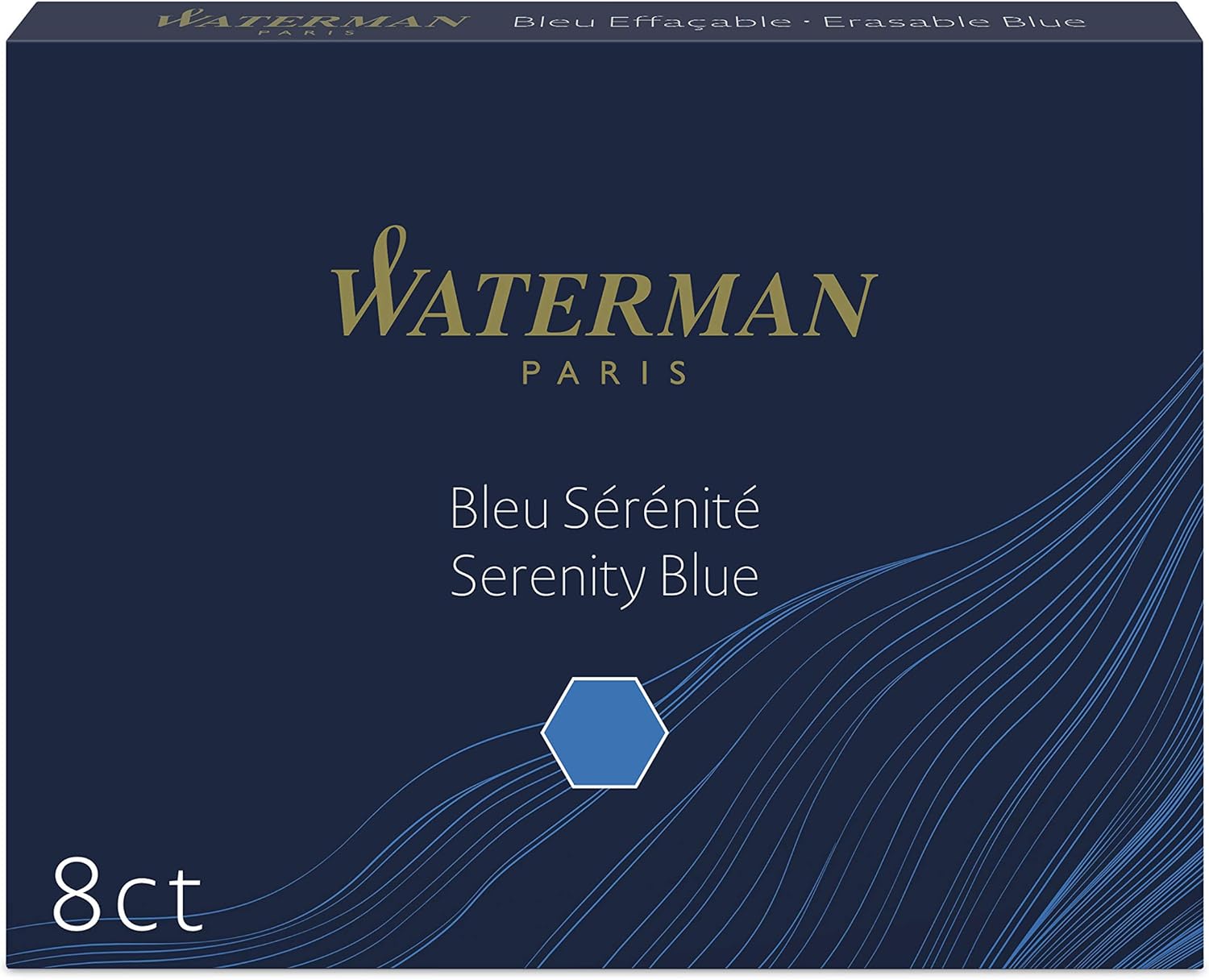 Waterman Fountain Pen Refill Ink Cartridges, Serenity blue, Box of 8