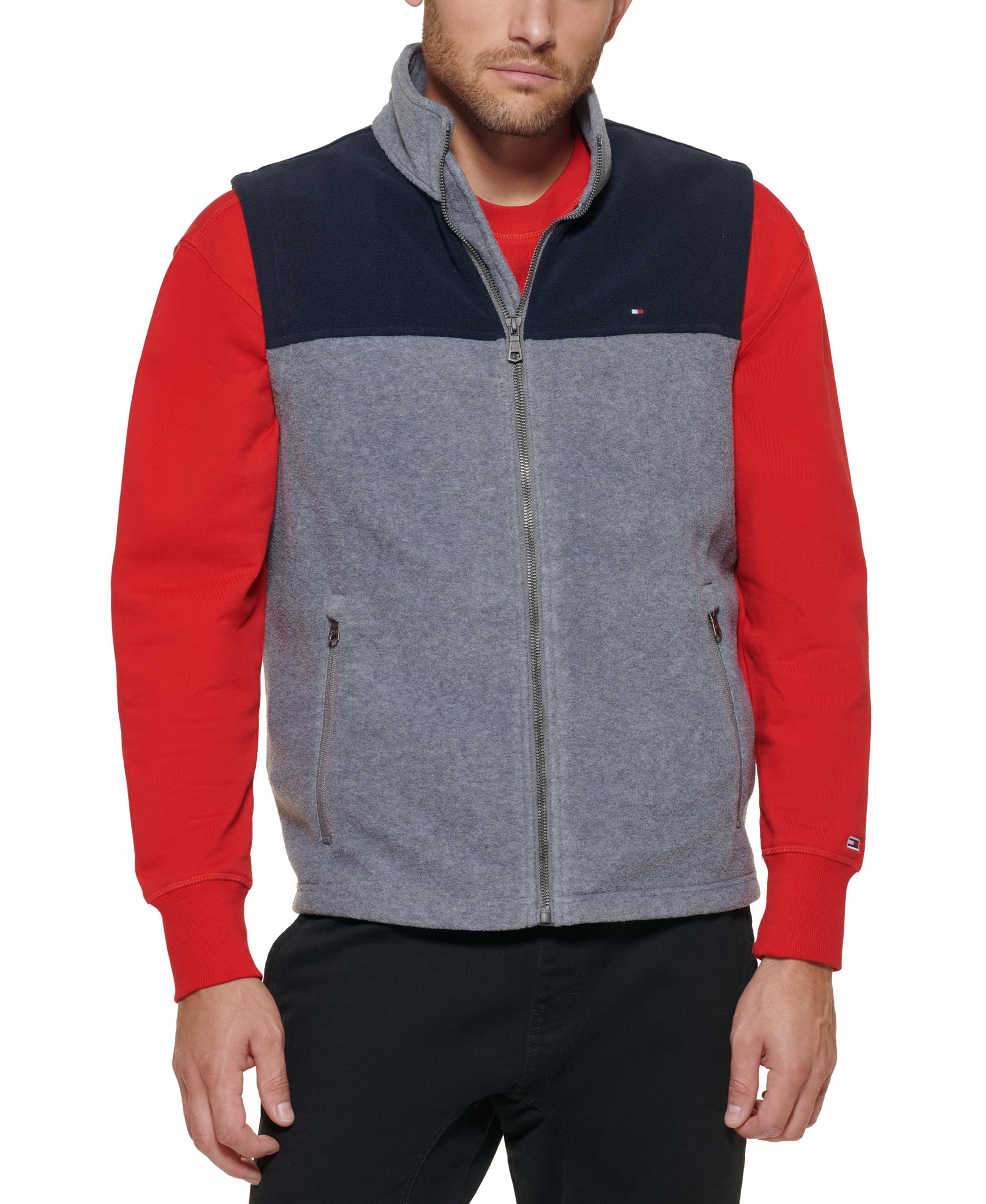 Tommy Hilfiger Men's Polar Fleece Vest, Navy/Light Grey, 4X Image