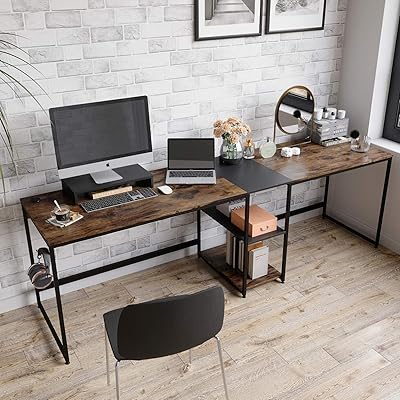 Buy Bestier 59 L Shaped Corner Computer Desk With Headphone Rack 94 2 Person Extra Long Working Desk With Shelves Home Gaming Table Office Writing Workstation Rustic Online In Indonesia B08ncqdslj Extra Long L Shaped Desk