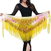 MUNAFIE Belly Dance Hip Scarf with Tassels Sequins, Triangle Coins Wrap Skirt Music Festival Clothing Skirt
