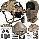 ACTIONUNION Airsoft Helmet and Mask Pro Set Tactical Paintball Helmet and Balaclava Mesh Mask MH Type with Counterweight