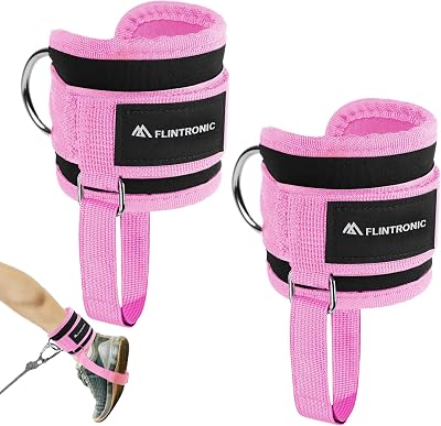 flintronic Ankle Straps for Cable Machine 2Pcs Neoprene D-Ring Velcro Black Pink
