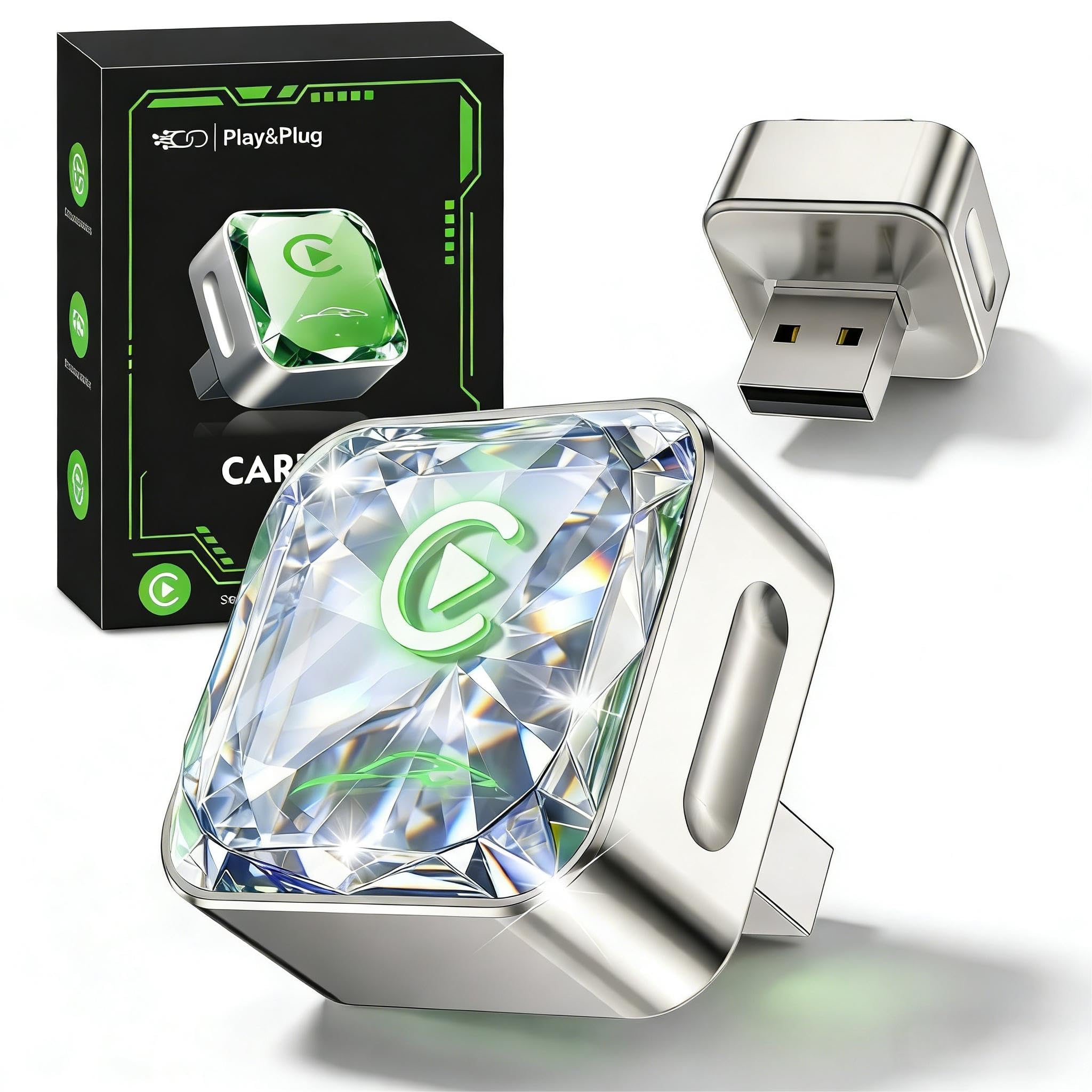 Photo 1 of Wireless Apple CarPlay Adapter, 5.8G Quad-Core Chip No Latency, Aerospace Silicone Cooling, Zn-Alloy & Diamond Panel, Plug & Play Wired to Wireless CarPlay Adapter