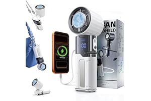 Portable Handheld Fan, Cold Spot, Retractable USB-C Cable, 6000mAh Rechargeable Personal Turbo Fan, Powerful 100-Speed Wind, 