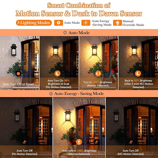 2 PACKS MOTION SENSOR OUTDOOR WALL LANTERN, DUSK TO DAWN OUTDOOR LIGHTING, BLACK PORCH LIGHTS FIXTURE & OUTSIDE WALL MOUNT WITH RIPPLED GLASS, EXTERIOR SCONCE LIGHT FOR FRONT PATIO GARAGE ENTRYWAY
