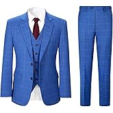 Men's 3 Pieces Slim Fit Plaid Suits Wedding Party Checked Tuxedo Blazer Jacket Vest Pants Suit Set