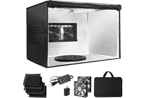 MIZHAO Airbrush Spray Booth Portabe - with LED Lights Turntable & Dual Exhaust Fans – Foldable Airbrush Paint Booth for Makeup, Art Painting, Model 16.6 in