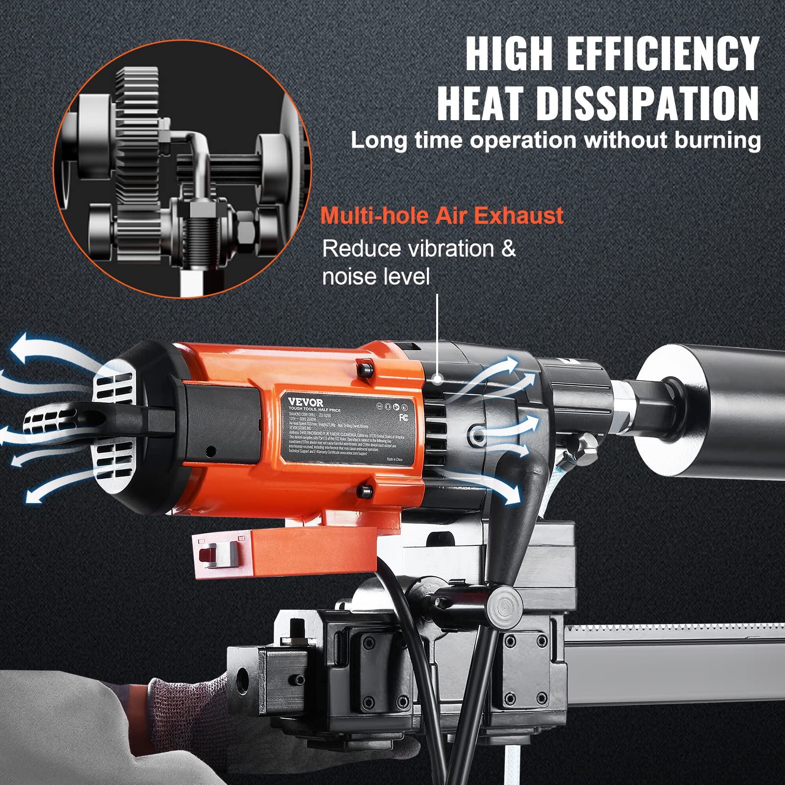 VEVOR Diamond Core Drilling Machine, 10in Wet Concrete Core Drill Rig with Stand Wheels, 750RPM Speed & 1-1/4