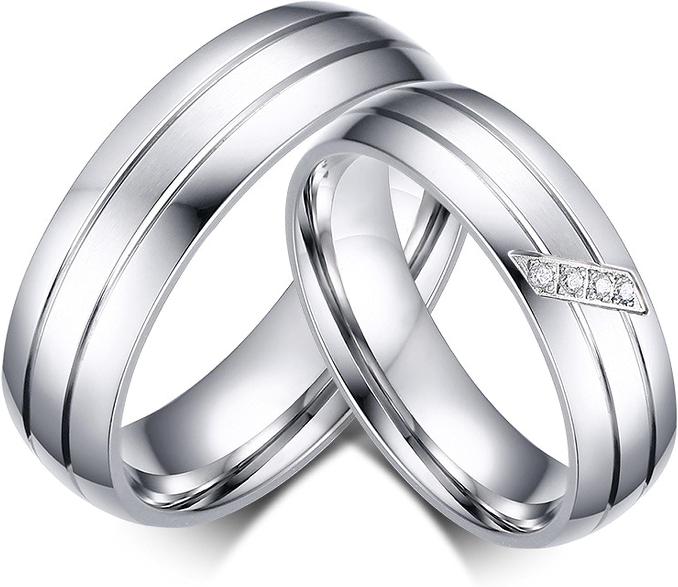 LineAve His or Her Couple Matching Ring Mens Womens Wedding Band Stainless Steel