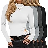 Oakgarden 4 Pack Women's Thermal Mock Turtleneck Tops Fleece Long Sleeve Shirts Undershirt Pullover Tops with Thumb Holes