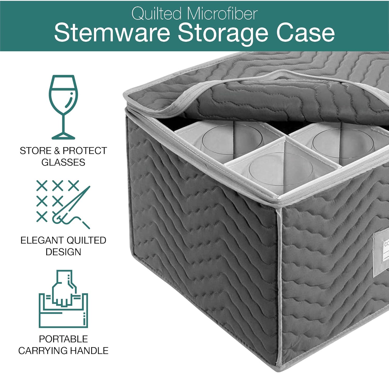 Gleur Quilted Storage Container for Crystal Glass Stemware With