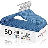 HOUSE DAY Premium Velvet Hangers 50 Pack Blue, Non-Slip Flocked Felt Hangers, Sturdy Clothes Hanger with 360° Rotatable Hook, Heavy Duty Durable Slim Coat Hanger for Closet Space Saving