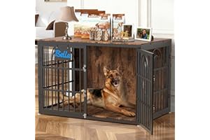 Tiovo 46.5" Dog Crate Furniture, Heavy Duty Dog Crates, Dog Kennel Furniture Indoor for Extra Large Dog as TV Stand, Wooden Cage End Table for Indoor, Name Tag Escape-Proof Locks & Double Door