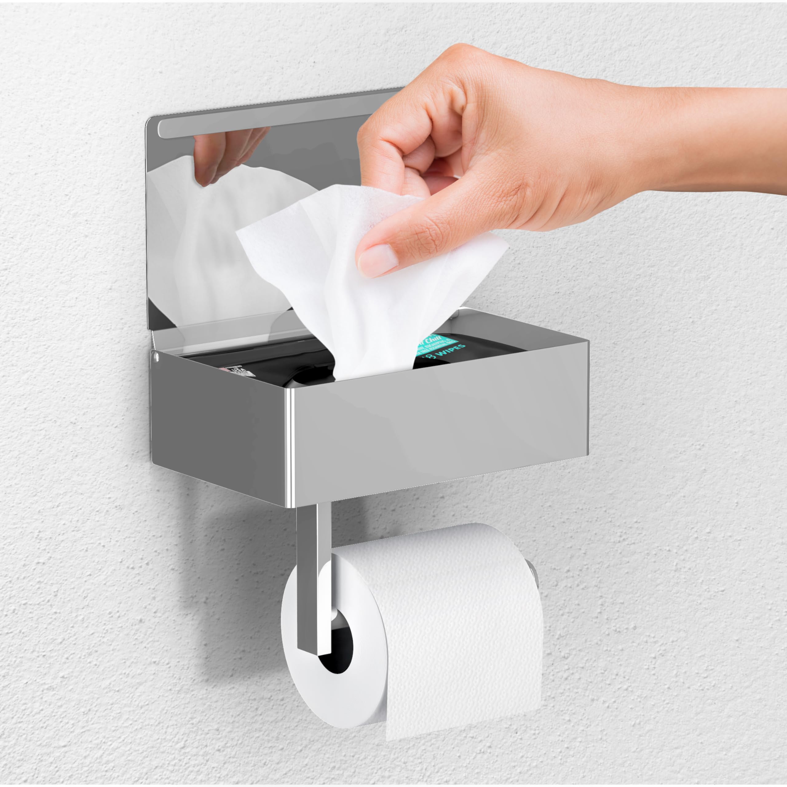 Photo 1 of Day Moon™ Chrome Toilet Paper Holder with Shelf - Wipe Holder for Bathroom, Flushable Wipes Dispenser, Toilet Paper and Wipes Holder