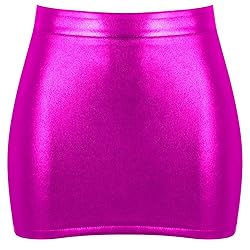zdhoor Women's PVC Leather Wet Look Flared Pleated
