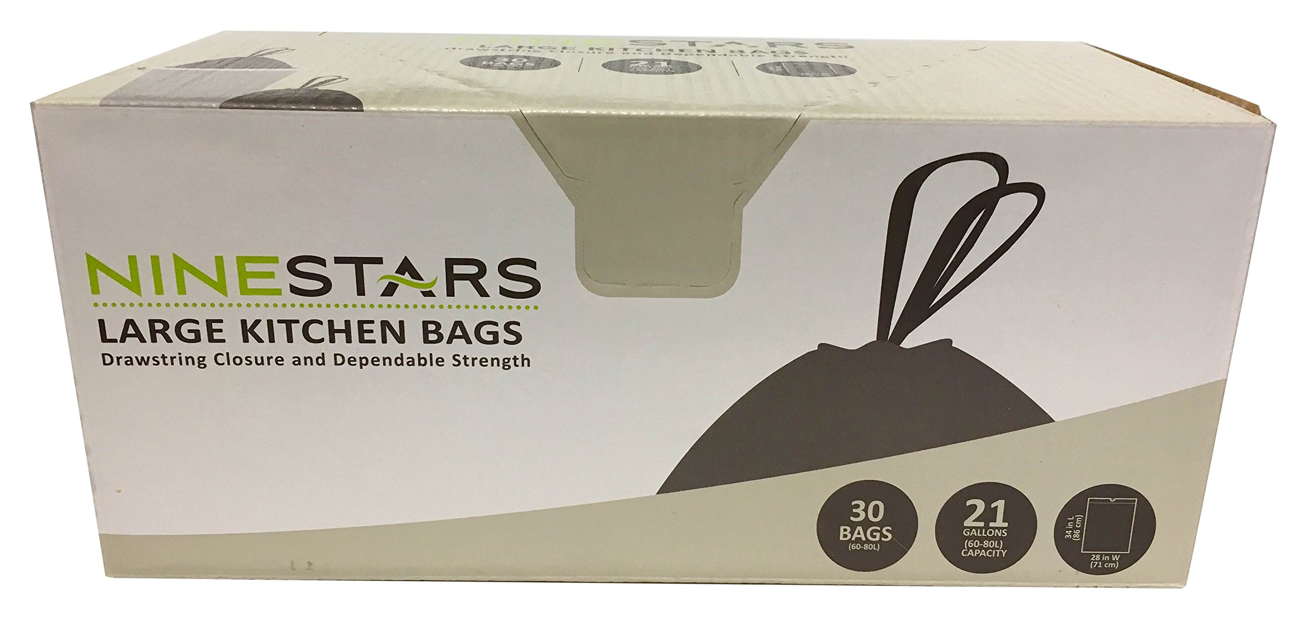 NINESTARS NSTB2130 Extra Strong White Trash Bag W/Drawstring Closure