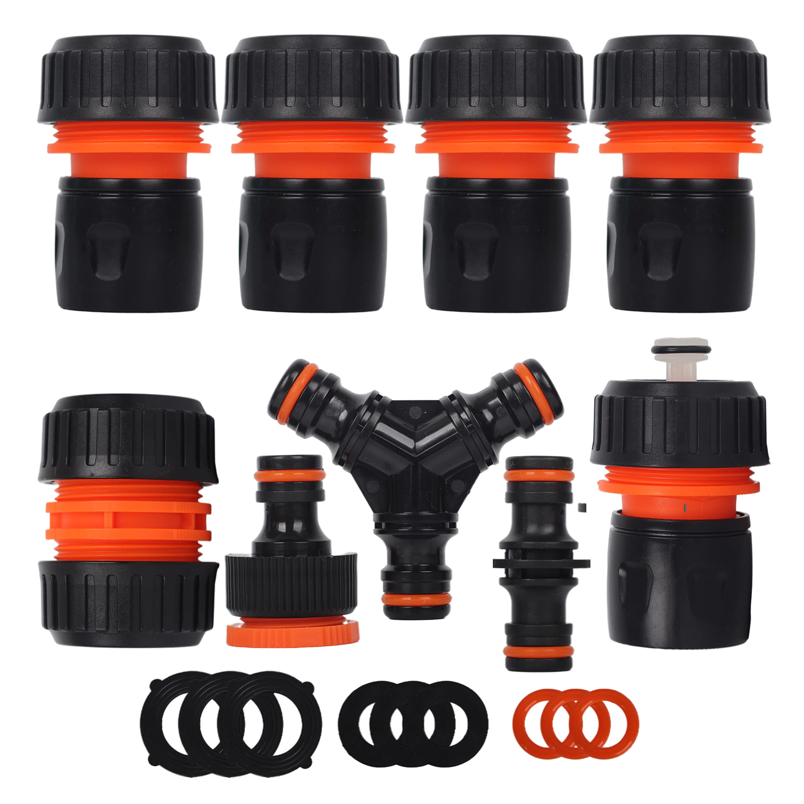 3/4" Garden Hose Tap Connector Hose Pipe Fittings Set,4*End Connectors,1*Waterstop,1 * 2in1 Threaded Tap,1*Repair Connector,1*Double Male 1*Y Splitter
