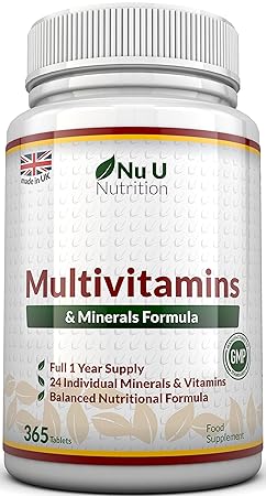 Integratore Multivitaminico e Multiminerale Nu U Nutrition - 365 Compresse (Fornitura Fino A 1 Anno) - 24 Vitamine e Minerali per Uomini e Donne, Adatto ai Vegetariani
