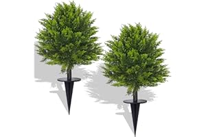 GRANDEAL 2 Pack 24”Artificial Topiary Ball Tree with Spike Soft Cypress Realistic Faux Cedar Pines Christmas Trees UV Rated Fake Shrubs for Christmas Pot Fillers Front Door Porch Indoor Outdoor Xmas Decor