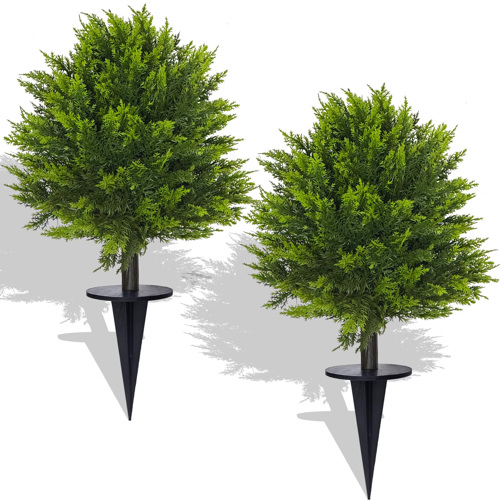 Photo 1 of 2 Pack 24”Artificial Topiary Ball Tree with Spike Soft Cypress Realistic Faux Cedar Pines Christmas Trees UV Rated Fake Shrubs for Christmas Pot Fillers Front Door Porch Indoor Outdoor Xmas Decor