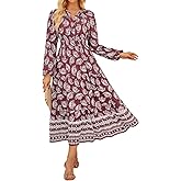 GRACE KARIN Long Sleeve Dress for Women 2026 Spring Wedding Guest Dress Floral Boho A Line Flowy Maxi Dresses with Pockets