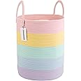 XUANGUO Rope Laundry Basket Hamper for Kids Girl Woven Storage Basket for Living Room Bedroom Boho Tall Baskets for Blanket Toys Pillow Towels Baby Nursery Hamper Bin rainbow