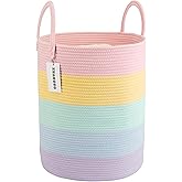 XUANGUO Rope Laundry Basket Hamper for Kids Girl Woven Storage Basket for Living Room Bedroom Boho Tall Baskets for Blanket Toys Pillow Towels Baby Nursery Hamper Bin rainbow