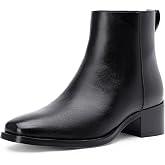 Vepose Women's Square Toe Ankle Boots, Low Block Heel Booties Side Zipper | Dressy short booties with a smooth synthetic leather upper, memory foam insole, styled for office, city, casual outfits