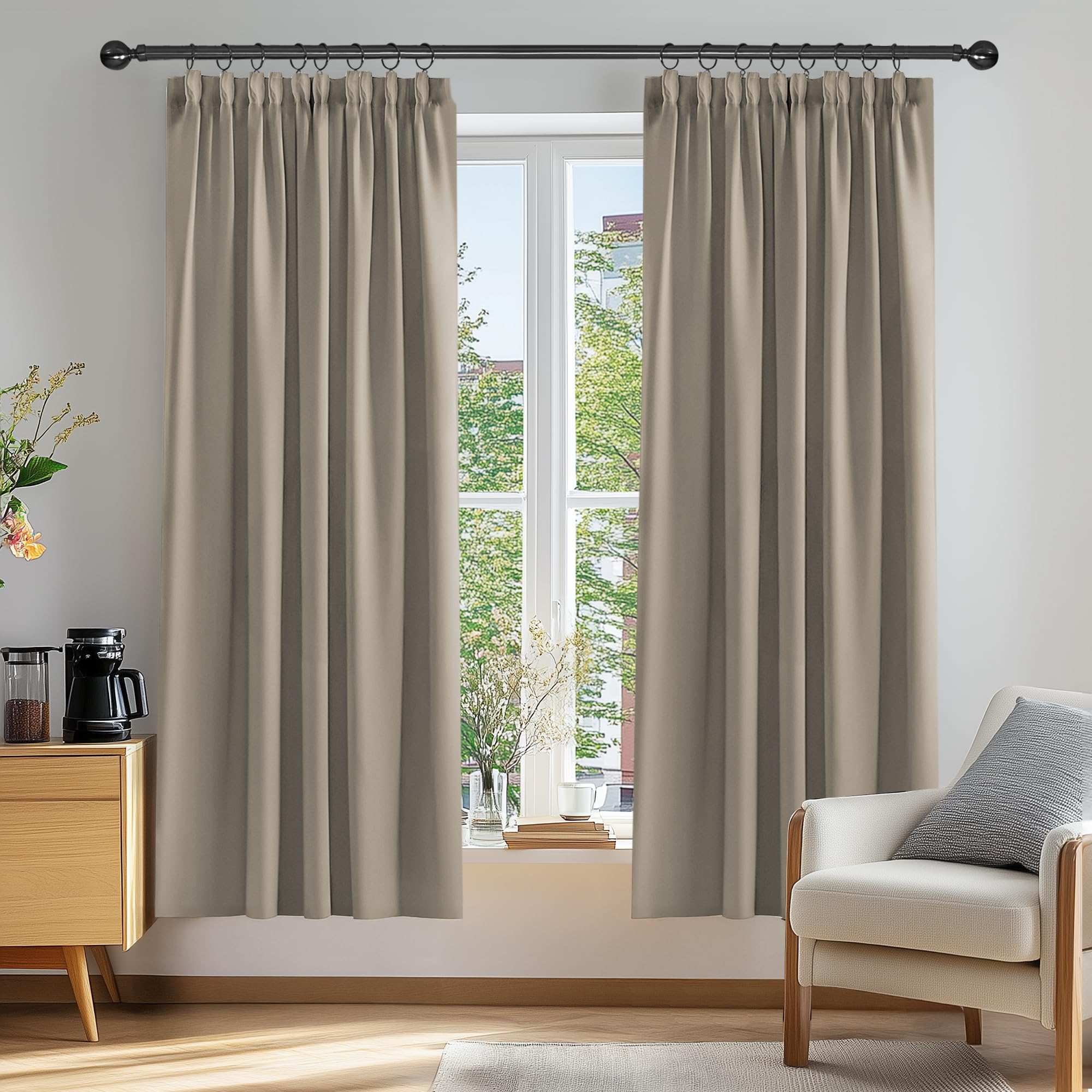 Deconovo Super Soft Pencil Pleat Insulated Blackout Curtains for Kids Bedroom 66 x 72 Taupe 1 Pair โ image 1