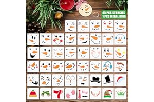 HAILUII 45 Pcs Christmas Snowman Face Stencils, 3 Inch Small Christmas Stencil Reusable Plastic Drawing Templates Craft Kits for Painting on Wood Cookie Gingerbread Glass Wall Card Signage Winter Ornament